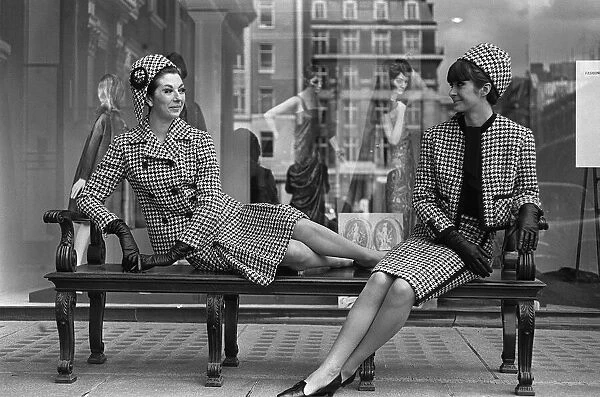 Fashions taken during London Fashion Week 1964 Models wearing two piece suits with