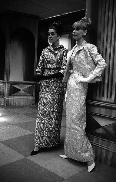 Fashions taken during London Fashion Week 1964 Wearing Evening dresses gowns with