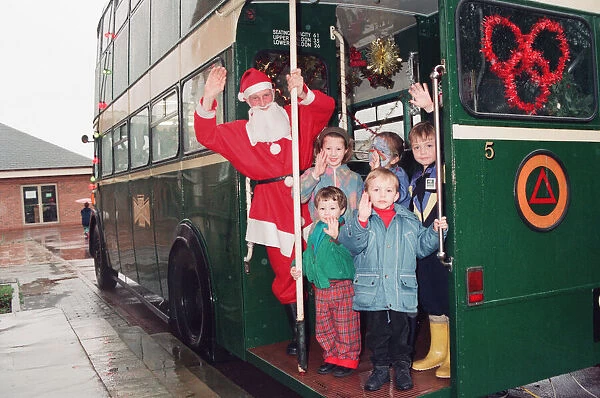 Father Christmas arrives by Trolleybus, Kirkleatham. 4th December 1994