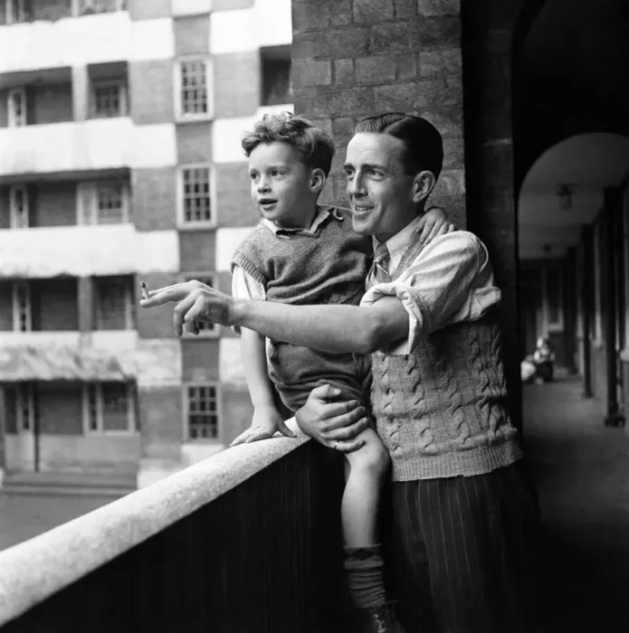 Framed Print : Father playing with his young son in Westminster, London. September 1950 O25749-003