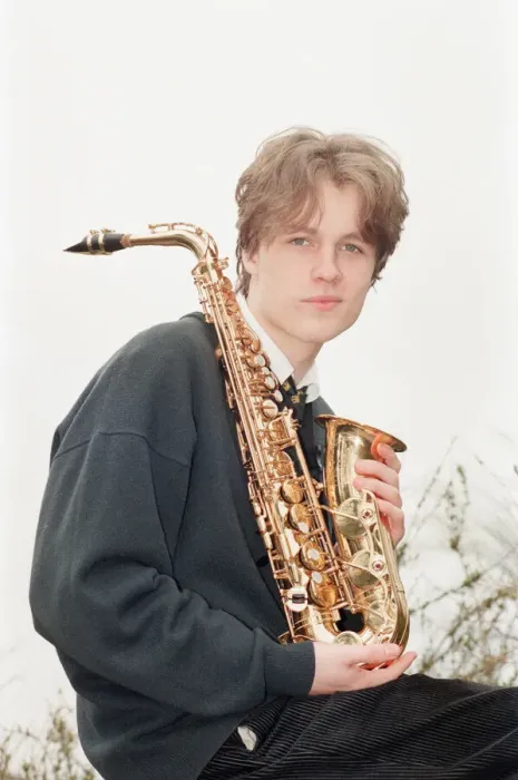Framed Print : Felix Hughes, Saxophone Player from Ysgol Brynhyfryd School in Ruthin, Denbighshire