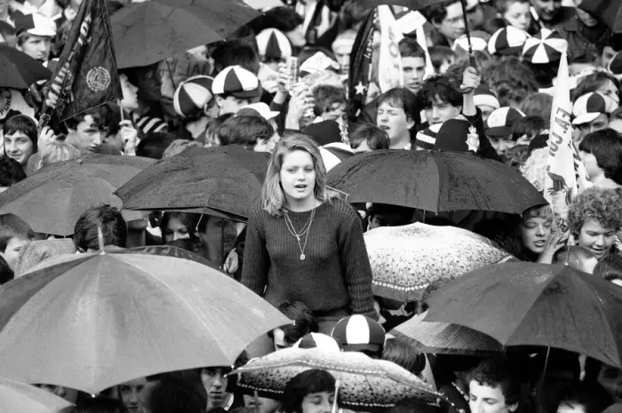 Framed Print : A female fan in the crowd at the Spurs homecoming after winning the FA Cup Framed Print : A female fan in the crowd at the Spurs homecoming after winning the FA Cup
