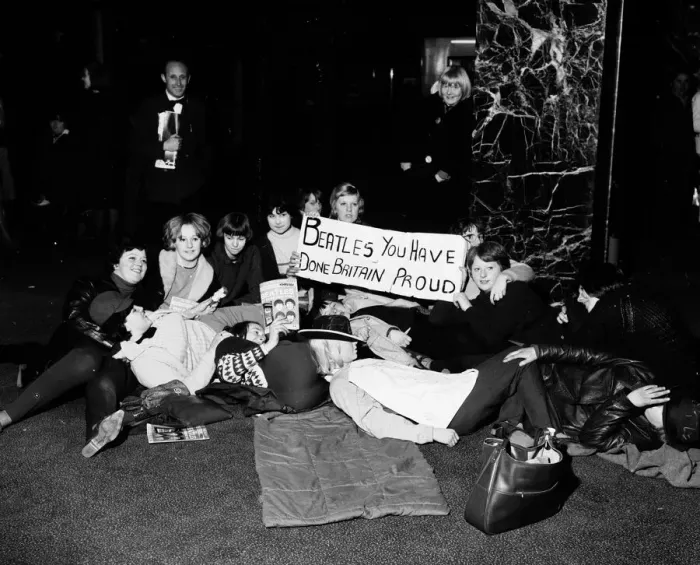 Framed Print : Female fans of The Beatles at The Daily Mirror Golden Ball with a message for the group Framed Print : Female fans of The Beatles at The Daily Mirror Golden Ball with a message for the group
