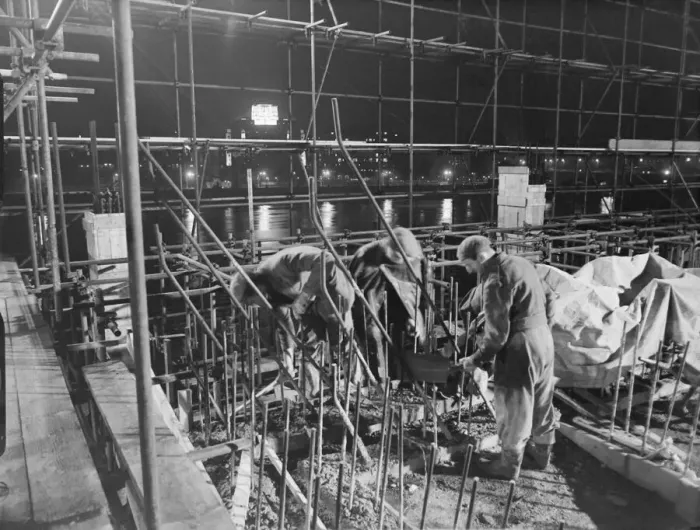 Framed Print : Festival of Britain Site 1950 Working by night on site of 1951 Festival of Britain Framed Print : Festival of Britain Site 1950 Working by night on site of 1951 Festival of Britain