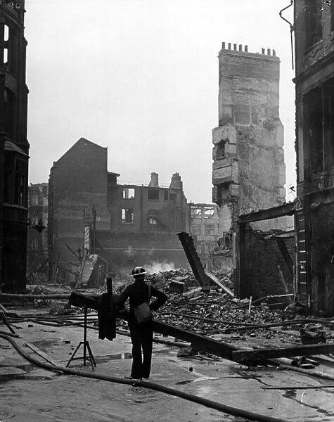 Fetter Lane, London, facing the Rolls Building, blitzed. 10th May 1941