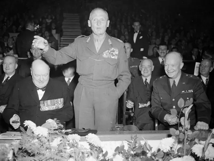 Framed Print : Field Marshal Bernard Montgomery making a speech at the El Alamein reunion dinner of Framed Print : Field Marshal Bernard Montgomery making a speech at the El Alamein reunion dinner of