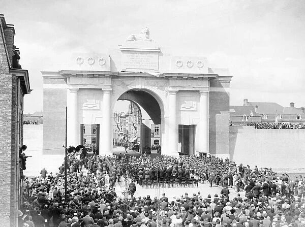 Field Marshal Lord Plumer under the arch of the memorial to the 54
