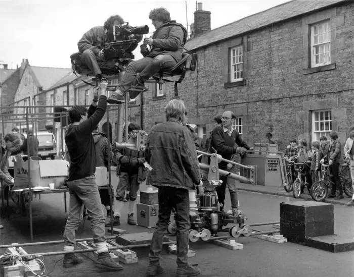 Framed Print : A film crew at work in Haydon Bridge, in Northumberland in 1984