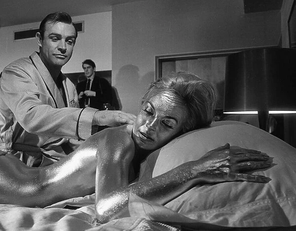 Film Goldfinger 1964 Shirley Eaton Sean Connery Pictured on set during filming