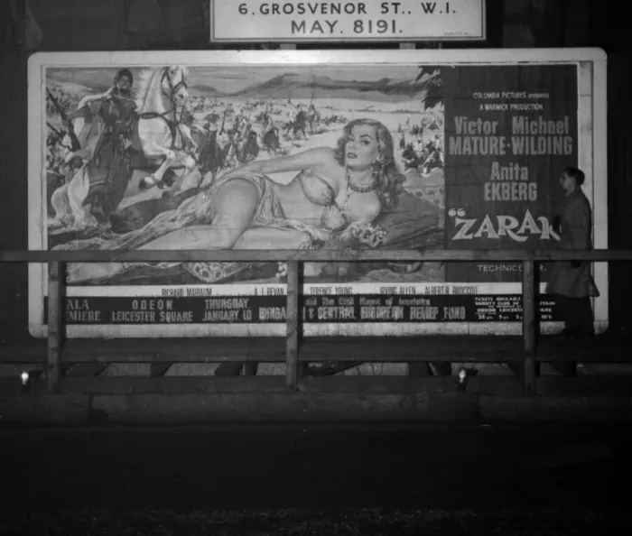 Framed Print : A film poster featuring actress Anita Ekberg in the motion picture Zarak was described as