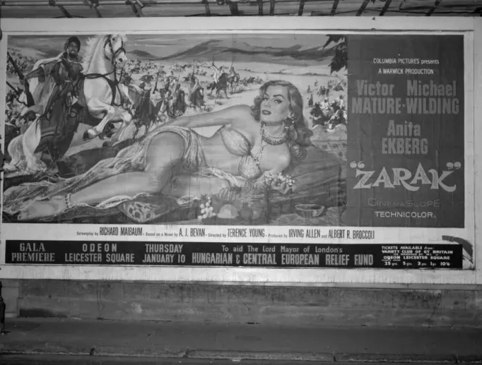Framed Print : A film poster featuring actress Anita Ekberg in the motion picture Zarak was described as