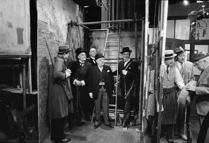 Framed Print : Filming of the BBC television series Dads Army showing a scene in the episode
