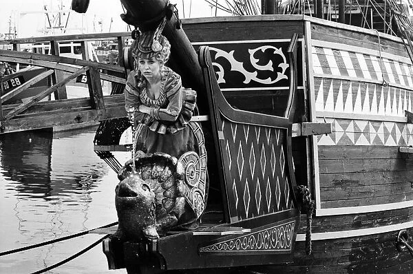 Filming of the childrens television series Worzel Gummidge at Brixham harbour in