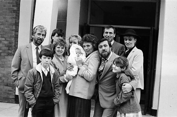 The filming of a christening scene for Brookside, March 1985