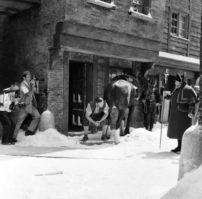 Framed Print : Filming of Oliver! at Shepperton studios. The scene which should have been shot in mid Framed Print : Filming of Oliver! at Shepperton studios. The scene which should have been shot in mid