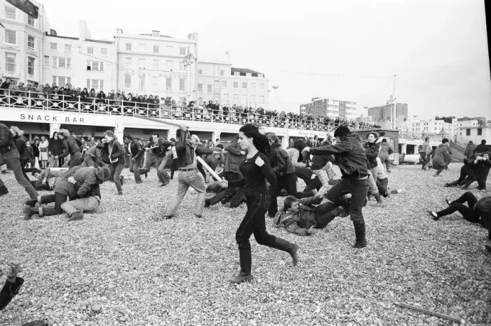 Framed Print : Filming of Quadrophenia in Brighton, based on the Mods and Rockers battles of the mid Framed Print : Filming of Quadrophenia in Brighton, based on the Mods and Rockers battles of the mid