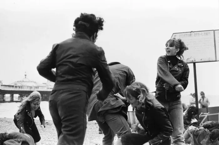 Framed Print : Filming of Quadrophenia in Brighton, based on the Mods and Rockers battles of the mid Framed Print : Filming of Quadrophenia in Brighton, based on the Mods and Rockers battles of the mid