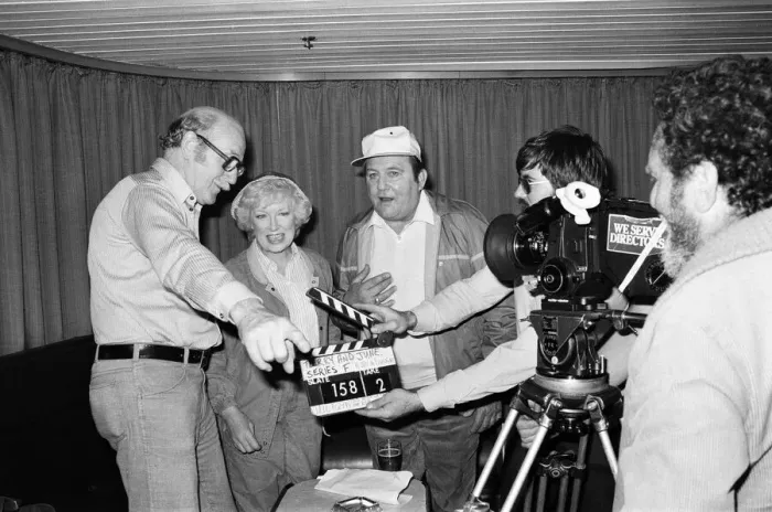Framed Print : Filming of a series of Terry and June, where they go on a day trip to Framed Print : Filming of a series of Terry and June, where they go on a day trip to