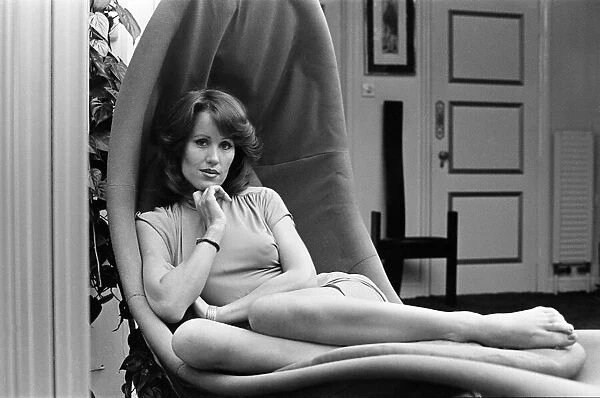 Fiona Richmond, model and actress, pictured at her flat in London, 1st August 1976