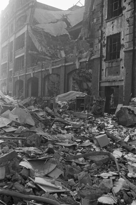 Framed Print : Fire appliances, hoses and ladders buried under debris at Carreras Tobacco Company Framed Print : Fire appliances, hoses and ladders buried under debris at Carreras Tobacco Company