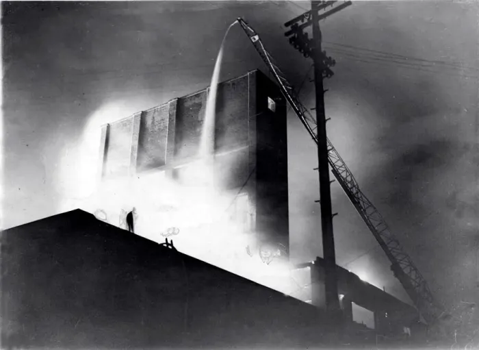 Framed Print : A fire blazes at the Cold Storage building, Adam Street, Cardiff