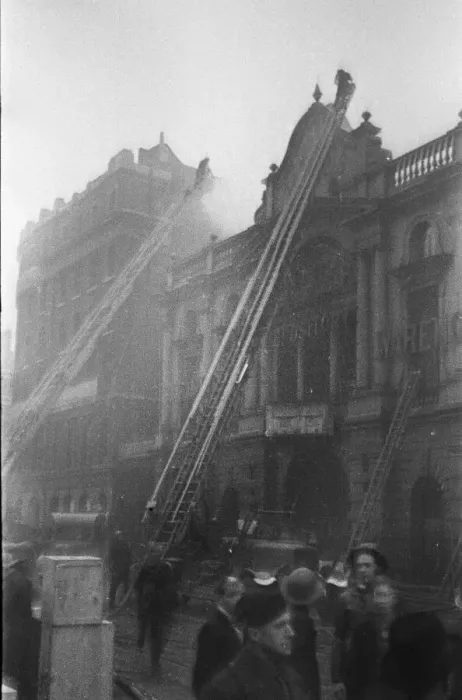 Framed Print : Fire crews tackling a blaze following an air raid, at Taylor