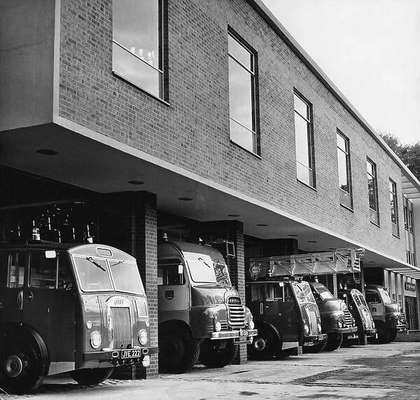 Fire engines at Cambridgeshire Fire Headquarters. October 1964