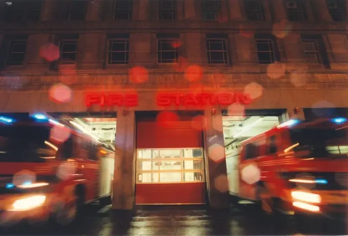 Framed Print : Fire engines rush out of Pilgrim Street fire station in Newcastle on an emergency call Framed Print : Fire engines rush out of Pilgrim Street fire station in Newcastle on an emergency call