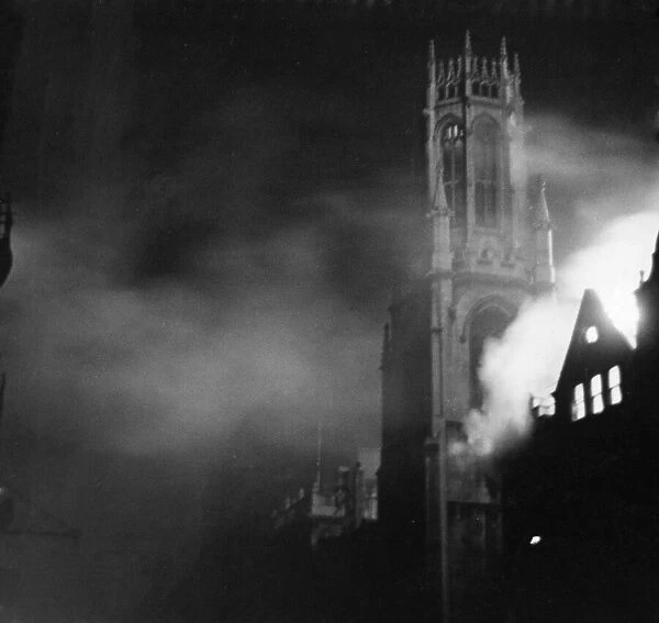 Fire raging around the church of St Dunstan-in-the-West, Fleet Street