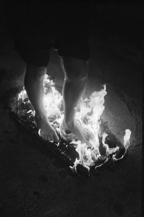 Framed Print : Fire walking feature. Frank Pepper walking through fire. 2nd January 1964 Framed Print : Fire walking feature. Frank Pepper walking through fire. 2nd January 1964