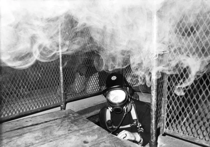 Framed Print : A firefighter being trained in the new gas chamber Framed Print : A firefighter being trained in the new gas chamber