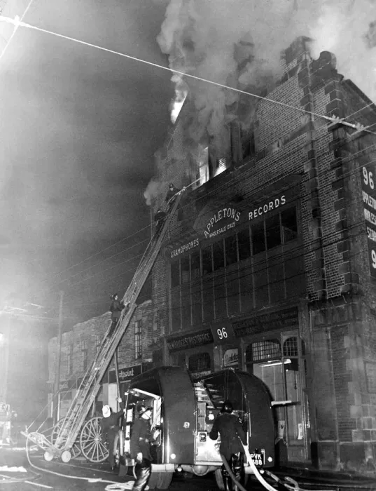 Framed Print : Firefighters batlle to contain the fire at the Appletons warehouse buildings on New Framed Print : Firefighters batlle to contain the fire at the Appletons warehouse buildings on New