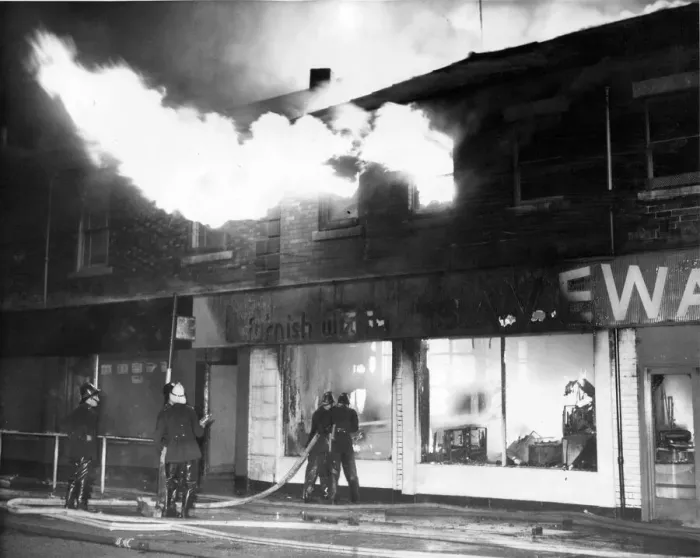 Framed Print : Firefighters fight to contain a fire at a Gateshead Furniture store and warehouse