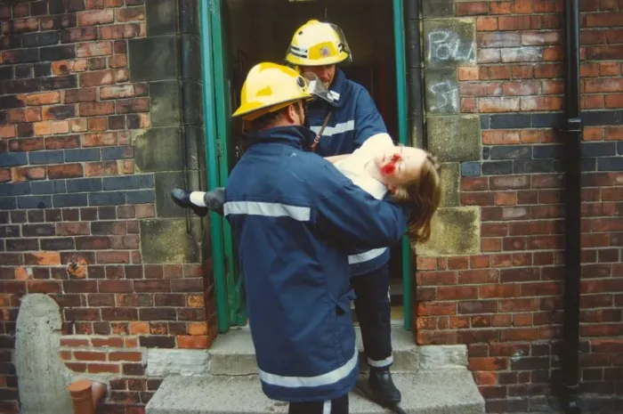 Framed Print : Firefighters rescue a young girl from Bill Quay Infant School - luckily for the girl it Framed Print : Firefighters rescue a young girl from Bill Quay Infant School - luckily for the girl it