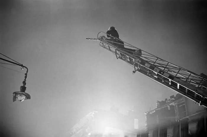 Framed Print : Fireman tackle a blaze in the Waterloo area cause by High Explosive bombs during the 2nd Framed Print : Fireman tackle a blaze in the Waterloo area cause by High Explosive bombs during the 2nd