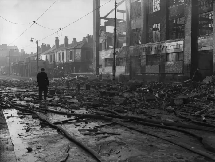Framed Print : Firemen dampening down the burnt out shell of the Dobson & Crowther factory, Aston Road Framed Print : Firemen dampening down the burnt out shell of the Dobson & Crowther factory, Aston Road