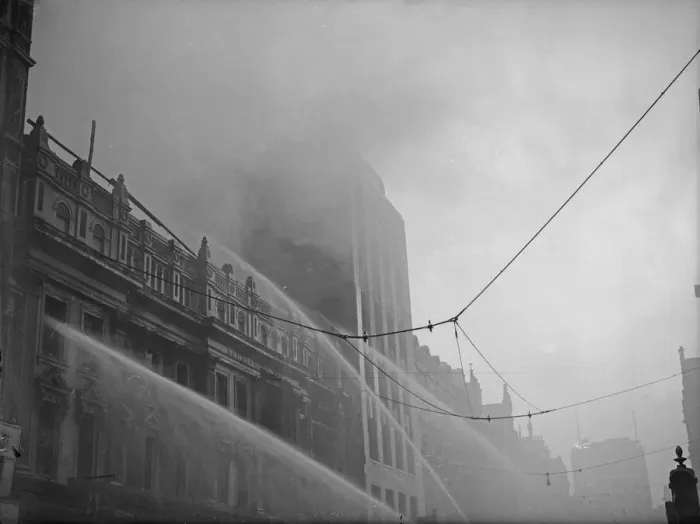 Framed Print : Firemen fight a fire at Marshall & Snellgroves department store, New Street, Birmingham Framed Print : Firemen fight a fire at Marshall & Snellgroves department store, New Street, Birmingham
