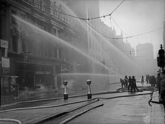 Framed Print : Firemen fight a fire at Marshall & Snellgroves department store, New Street, Birmingham Framed Print : Firemen fight a fire at Marshall & Snellgroves department store, New Street, Birmingham