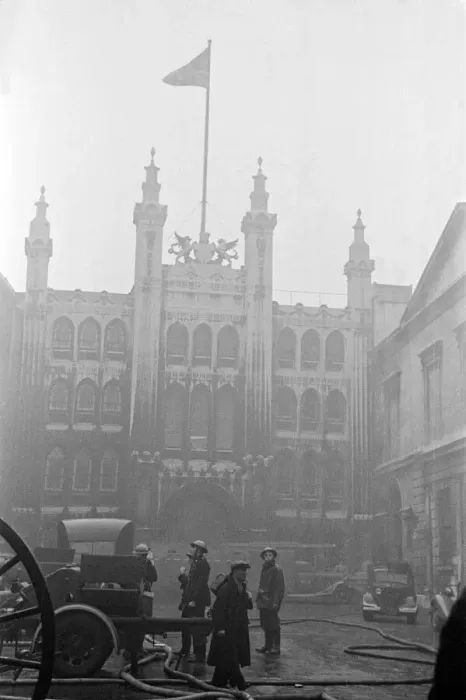 Framed Print : Firemen outside the Guildhall after the night of bombing on 29th December 1940 Framed Print : Firemen outside the Guildhall after the night of bombing on 29th December 1940