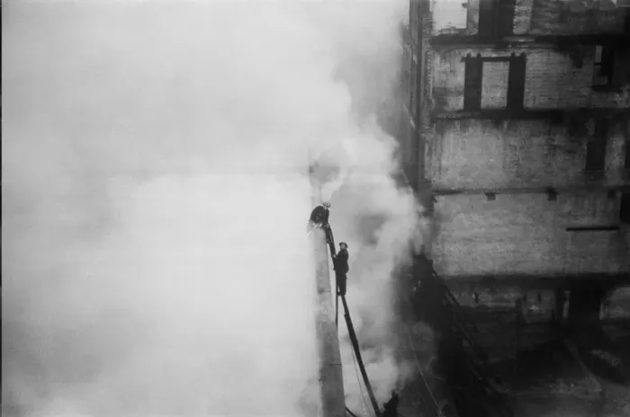 Framed Print : Firemen tackling a fire at Taylors Great Central Depository in St Georges Road