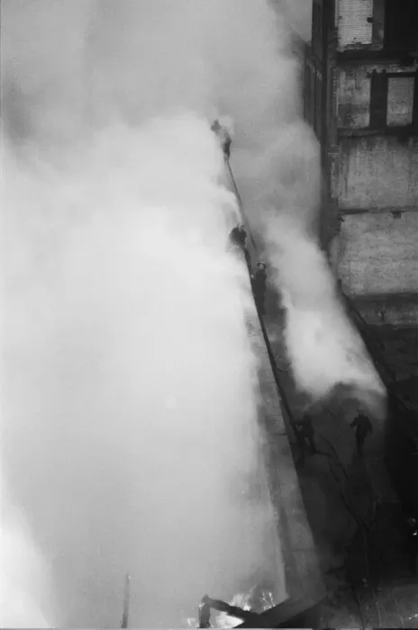 Framed Print : Firemen tackling a fire at Taylors Great Central Depository in St Georges Road