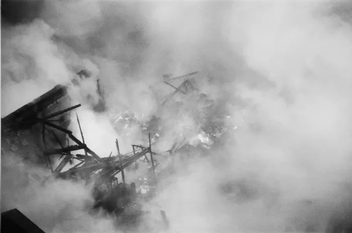 Framed Print : Firemen tackling a fire at Taylors Great Central Depository in St Georges Road Framed Print : Firemen tackling a fire at Taylors Great Central Depository in St Georges Road