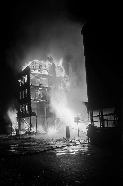 Fires blazing at Southwark during the night of 16th April 1941