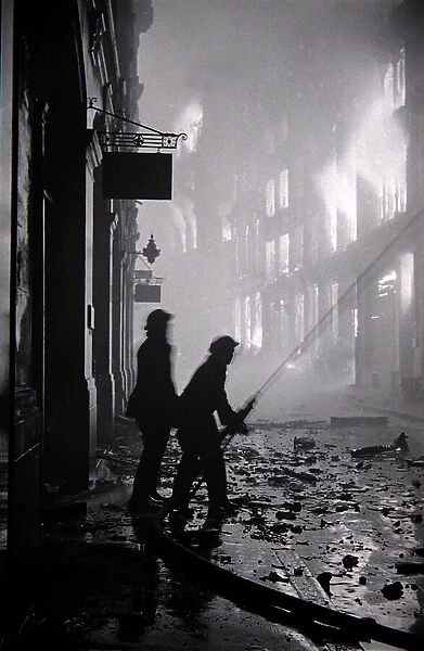 Fires from High Explosive during the 2nd Fire of London in Ave Maria Lane December