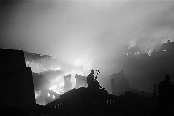 Fires raging around St Pauls Cathedral during the night of bombing on 29th December