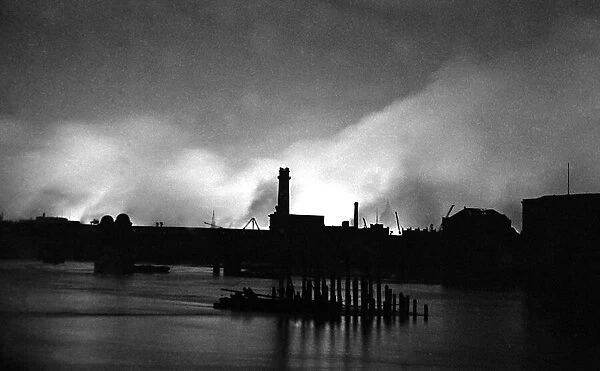 Fires across the River Thames from the North Side during the blitz on London