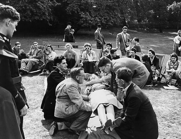 First aid inoculations to civilians by St Johns Ambulance chiefs at Hampstead Heath