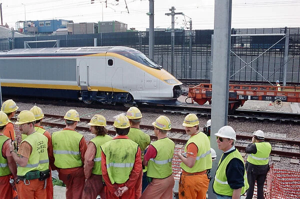 The first Eurostar test train hauled through the Channel Tunnel from France to Britain