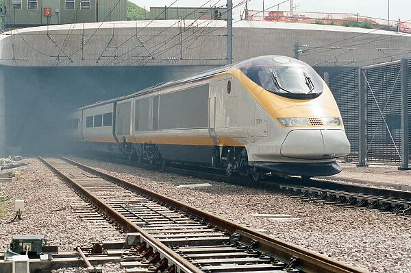 The first Eurostar test train hauled through the Channel Tunnel from France to Britain