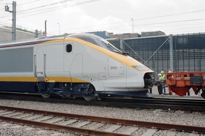 Framed Print : The first Eurostar test train hauled through the Channel Tunnel from France to Britain Framed Print : The first Eurostar test train hauled through the Channel Tunnel from France to Britain
